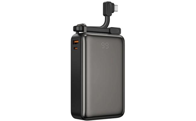 WiWU Wi-P012 New Tank Power Bank 67W PD & QC 20000mAh Fast Charging Type-C + USB-A with Built-in charging cable - Black